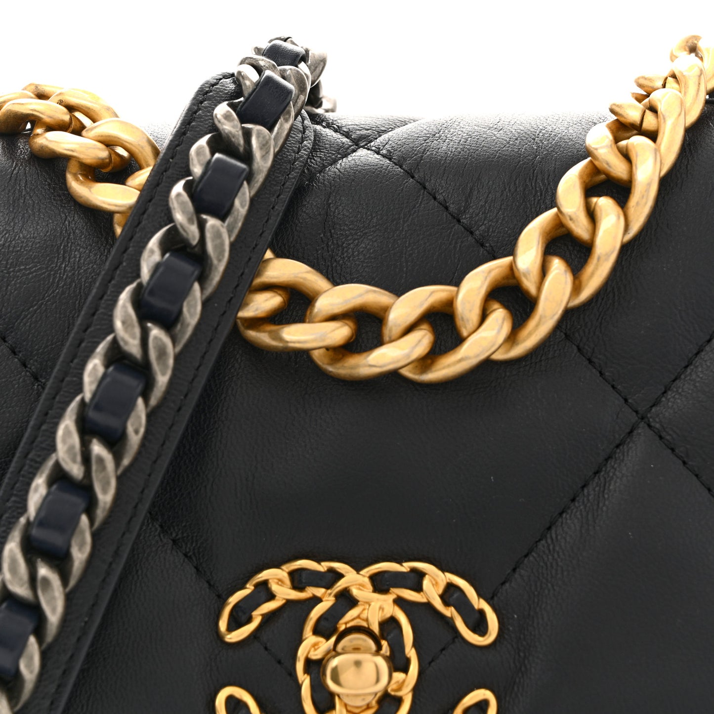 Goatskin Quilted Medium Chanel 19 Flap Navy Blue