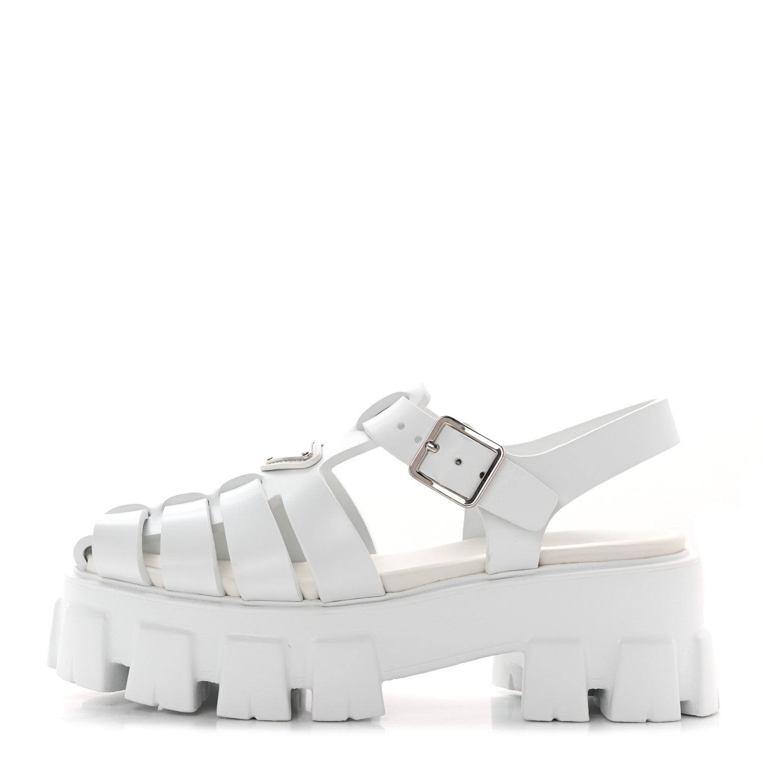 Prada Foam Rubber Metal Triangle Logo Monolith 55mm Cage Sandals 36 White 1 of 12