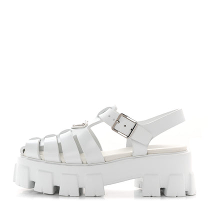 Prada Foam Rubber Metal Triangle Logo Monolith 55mm Cage Sandals 36 White 1 of 12