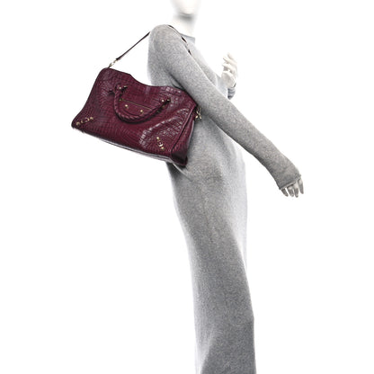 Balenciaga Calfskin Crocodile Embossed Gold Hardware City Violet Prune 2 of 14