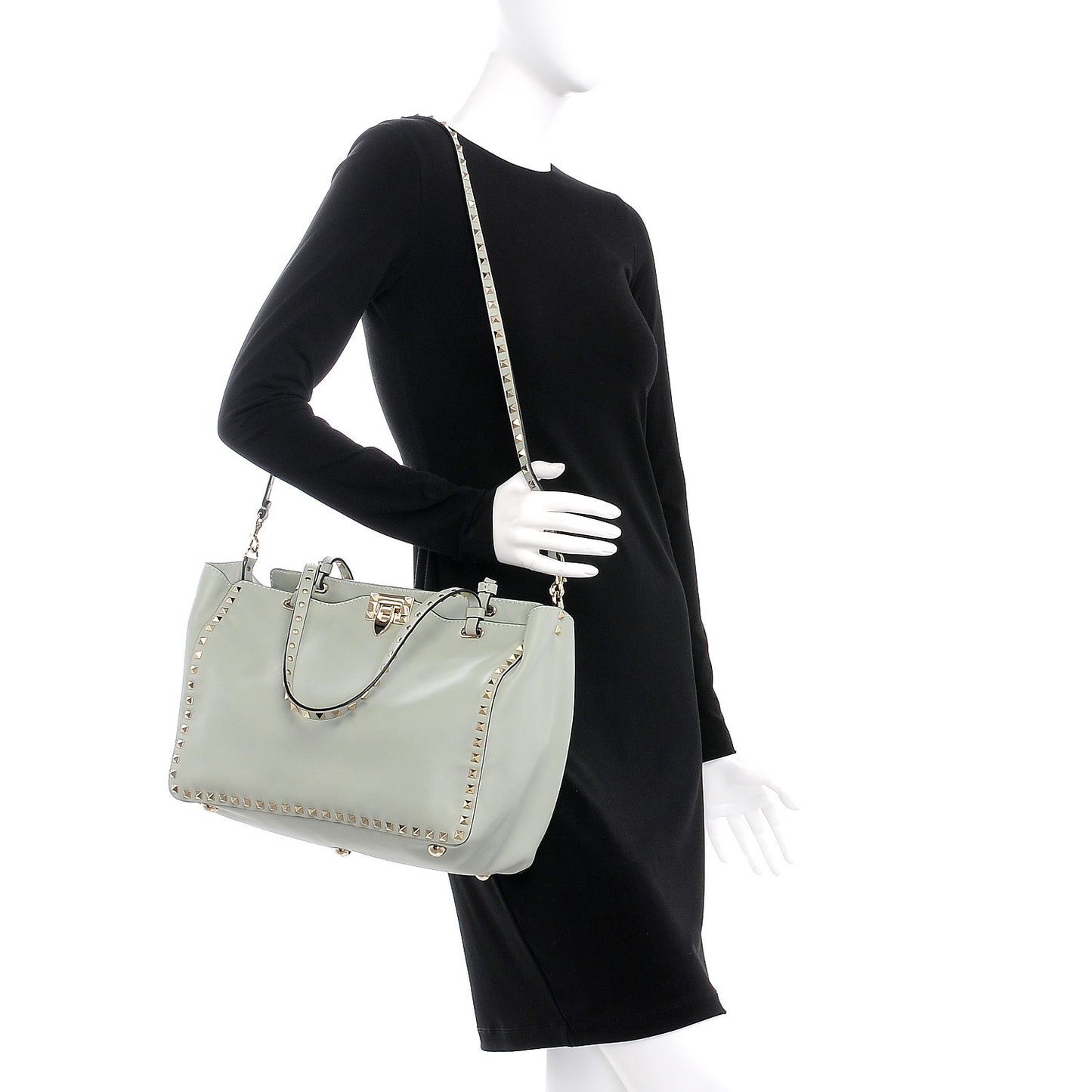 Vitello Medium Rockstud Tote Green Tea Sorbet