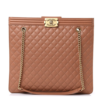 Chanel Calfskin Quilted Large Boy Tote Camel 1 of 15