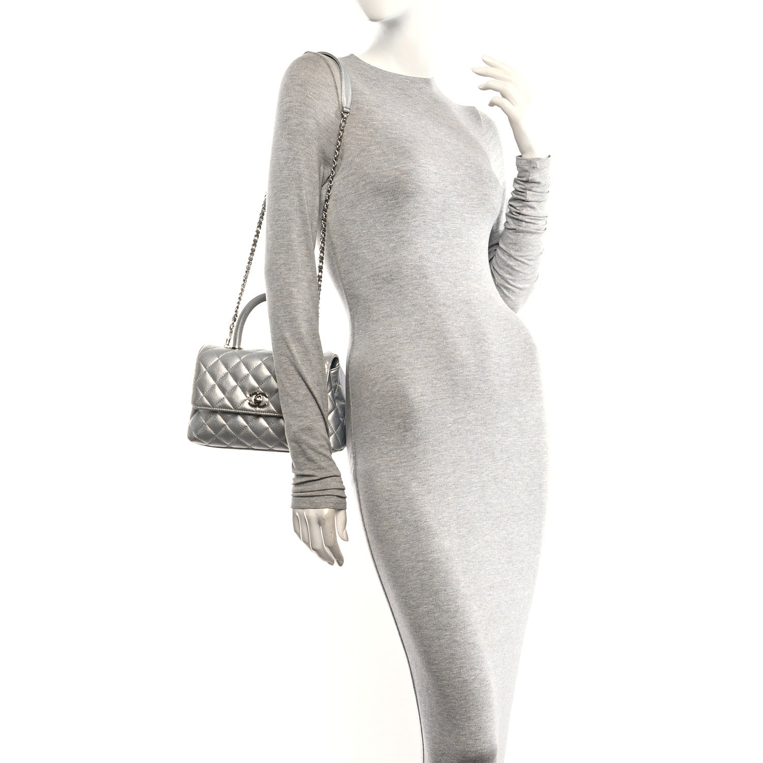 Chanel Metallic Caviar Quilted Mini Coco Handle Flap Silver 2 of 12
