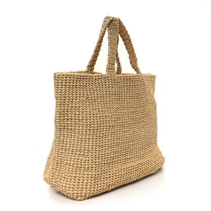 Prada Yarn Raffia Effect Crochet Embroidered Logo Tote Naturale 3 of 11