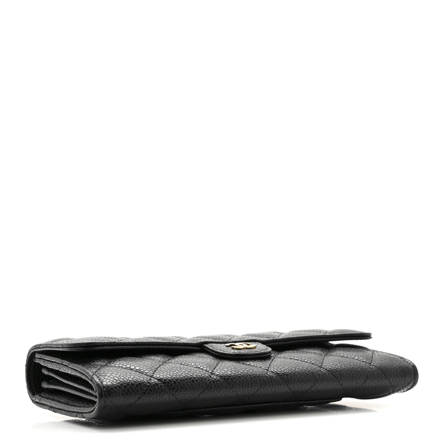 Caviar Quilted Large Gusset Flap Wallet Black