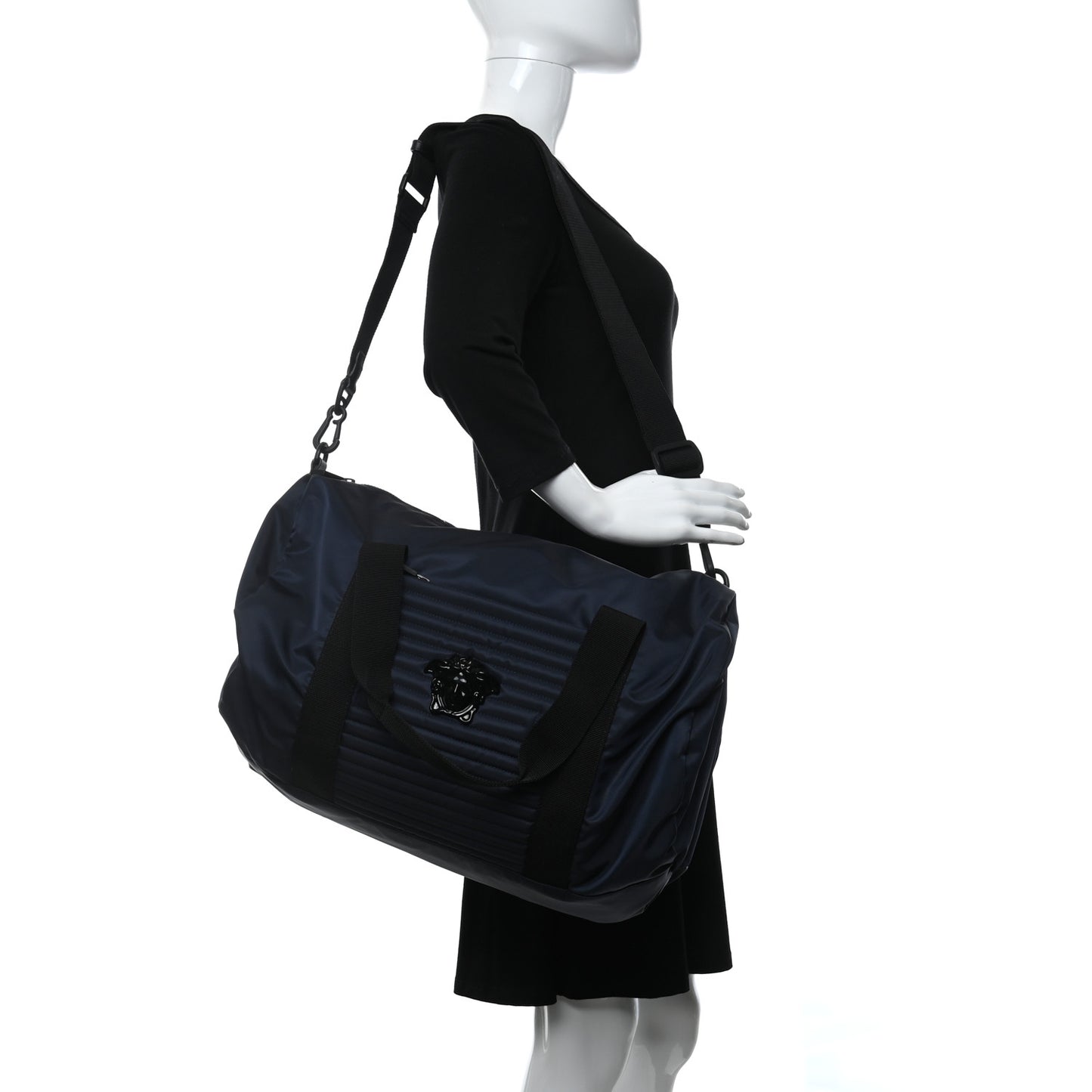 Canvas Nylon Quilted Palazzo Duffle Bag Navy Black