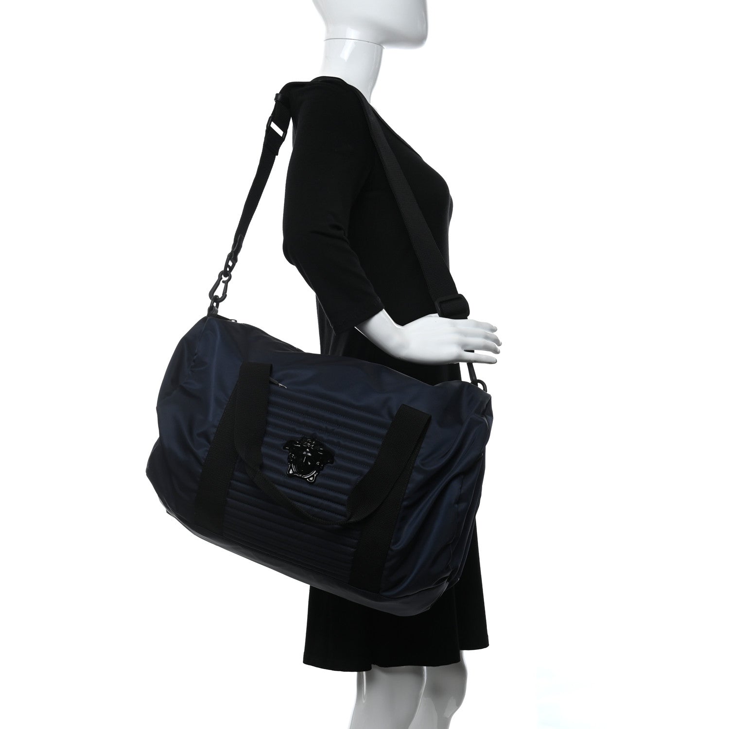 Versace Canvas Nylon Quilted Palazzo Duffle Bag Navy Black 2 of 8