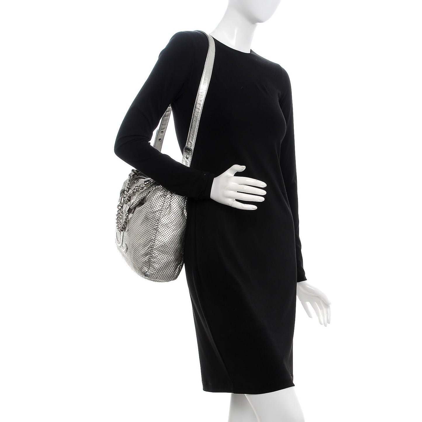 Metallic Glazed Calfskin Perforated Medium Rodeo Drive Tote Silver
