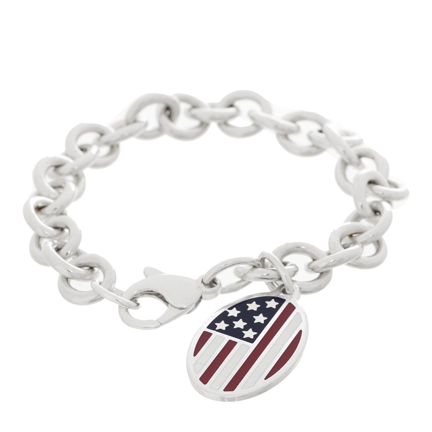 Sterling Silver Enamel American Flag Charm Bracelet
