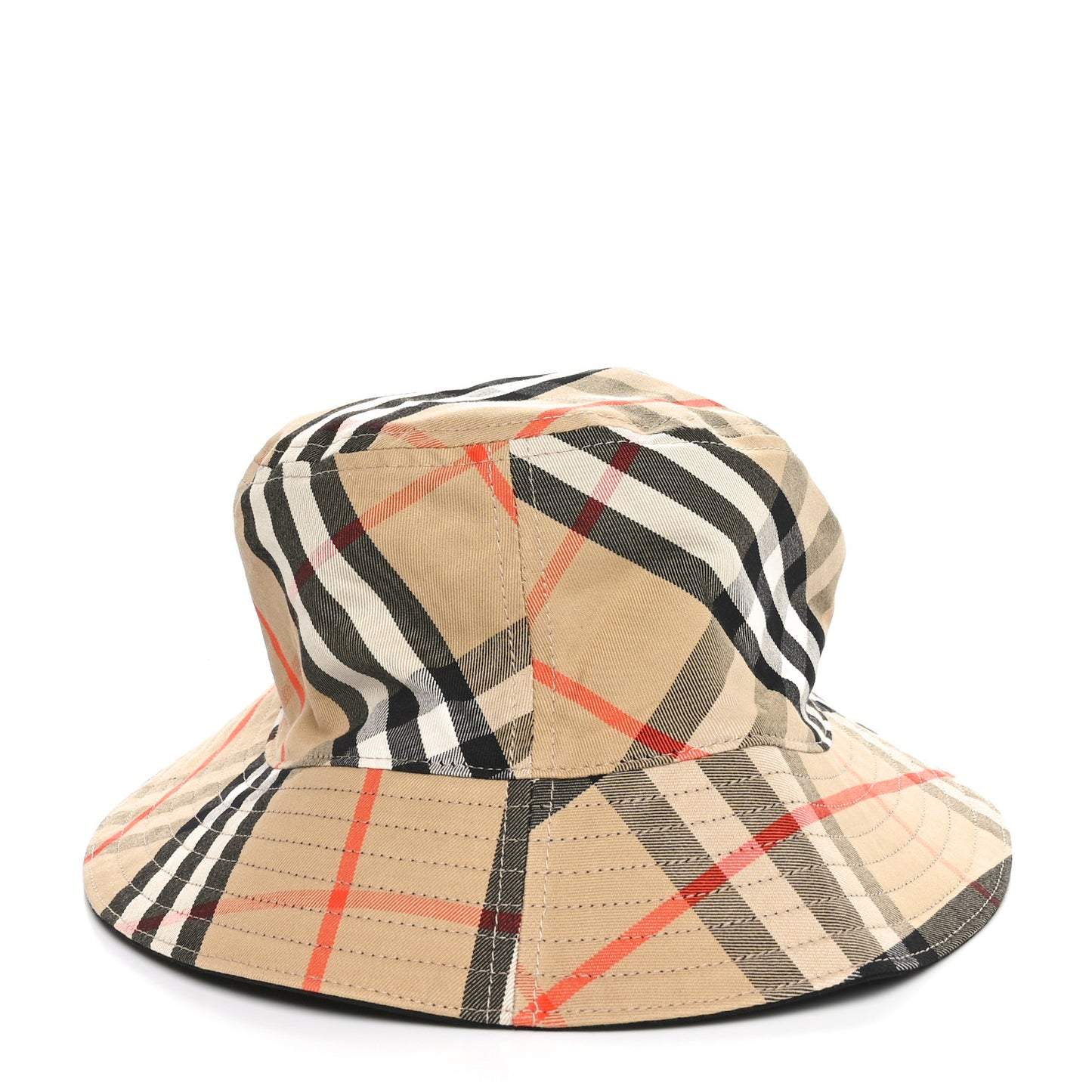 Cotton Gabardine Vintage Check Reversible Bucket Hat L Black Sand