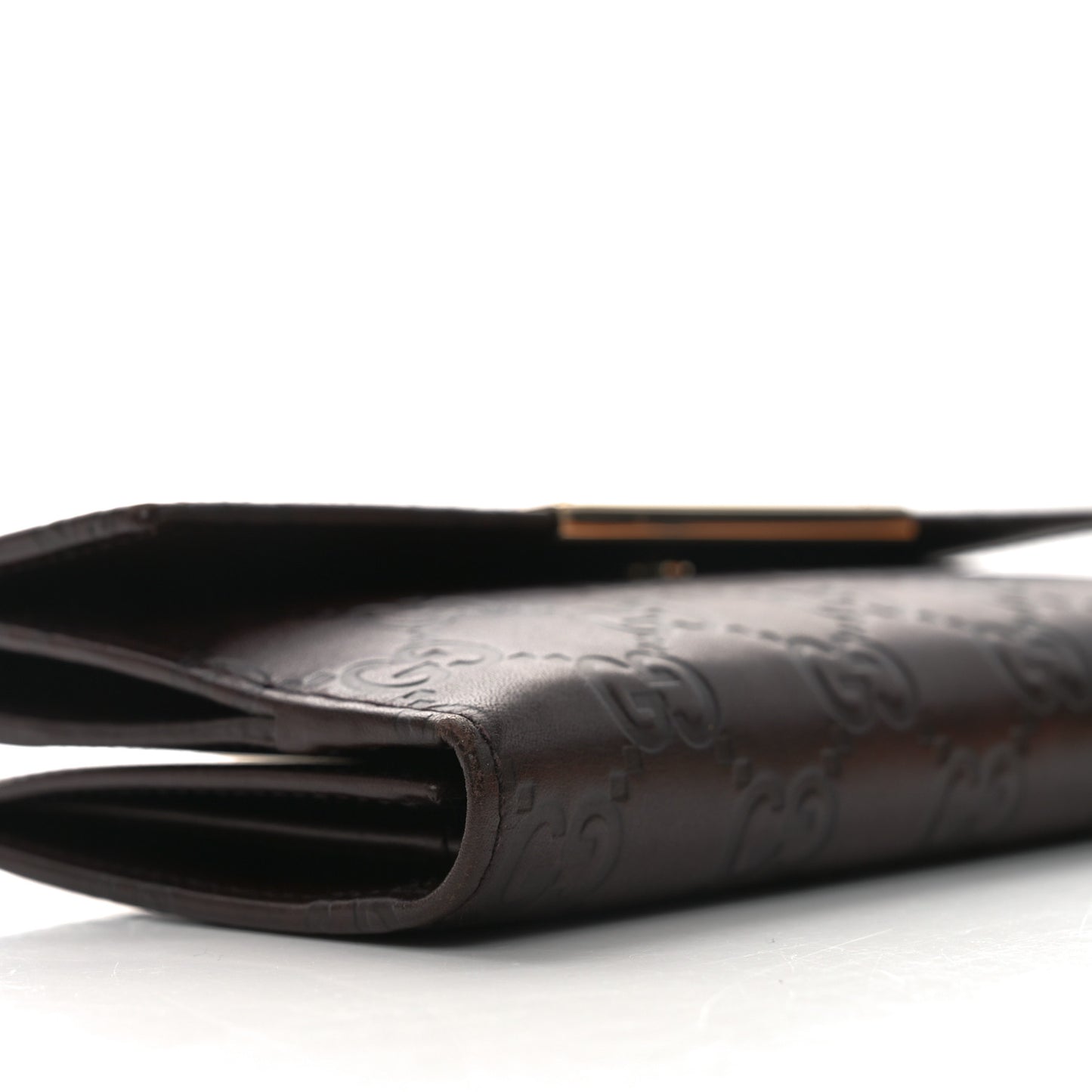 Guccissima Margaux Calfskin Metal Bar Continental Flap Wallet Chocolate