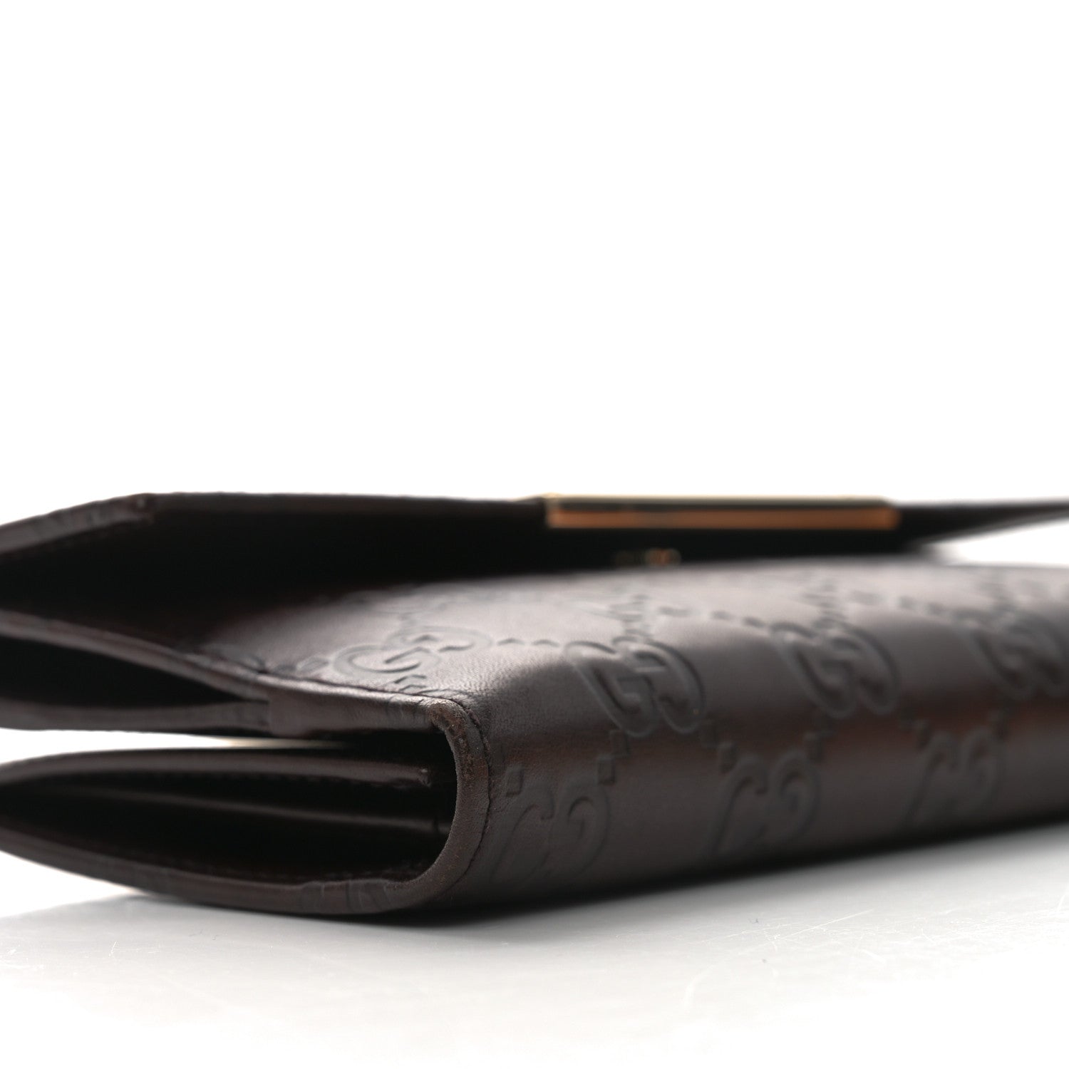 Gucci Guccissima Margaux Calfskin Metal Bar Continental Flap Wallet Chocolate 8 of 10