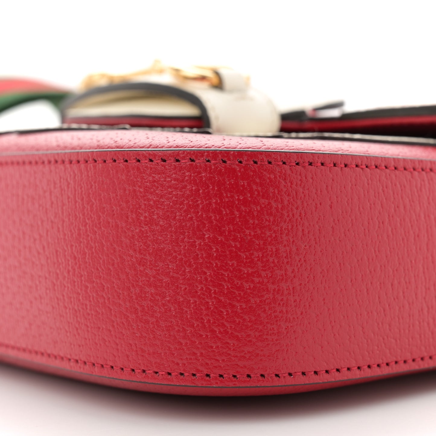 X ADIDAS Textured Dollar Calfskin Web Trefoil Mini Horsebit 1955 Shoulder Bag Hibiscus Red Off White