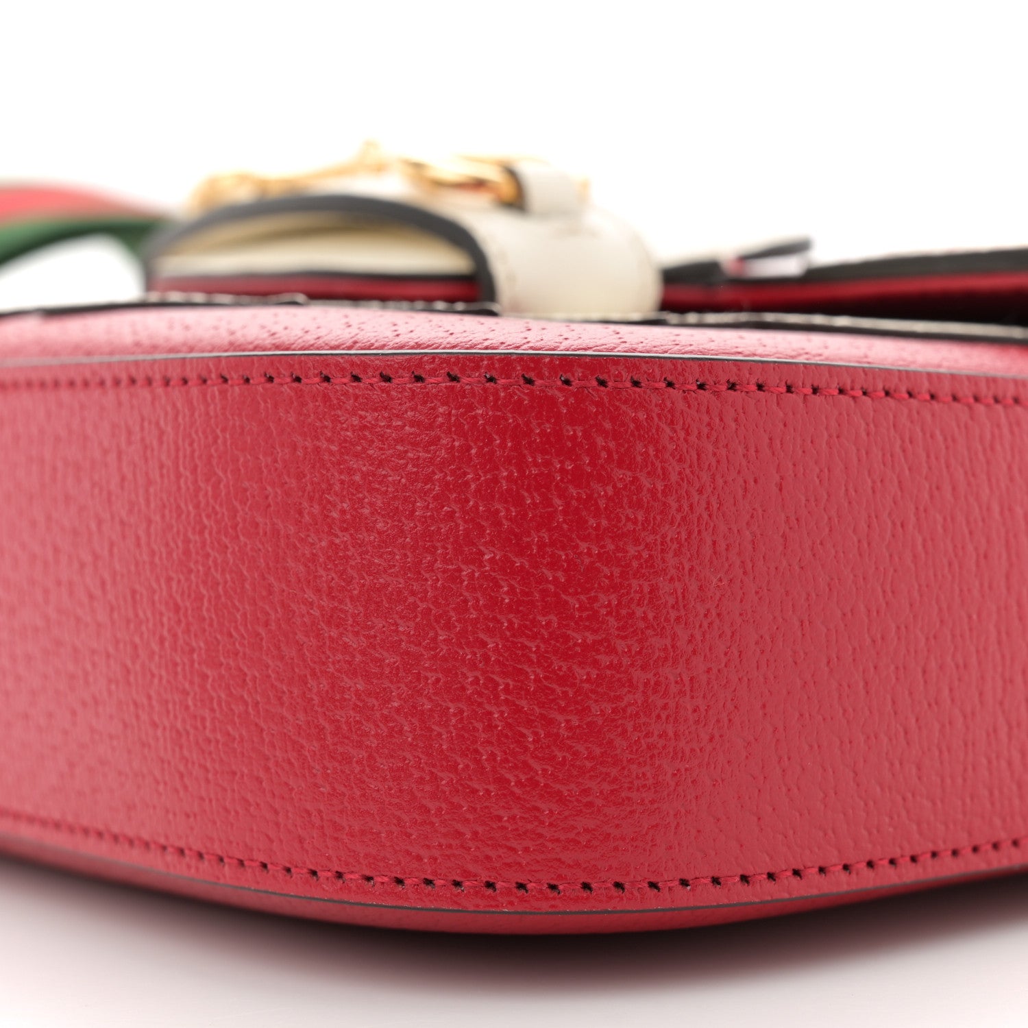 Gucci X ADIDAS Textured Dollar Calfskin Web Trefoil Mini Horsebit 1955 Shoulder Bag Hibiscus Red Off White 10 of 11