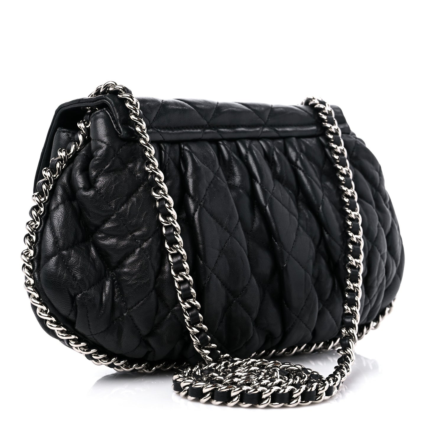 Washed Lambskin Quilted Mini Chain Around Flap Black