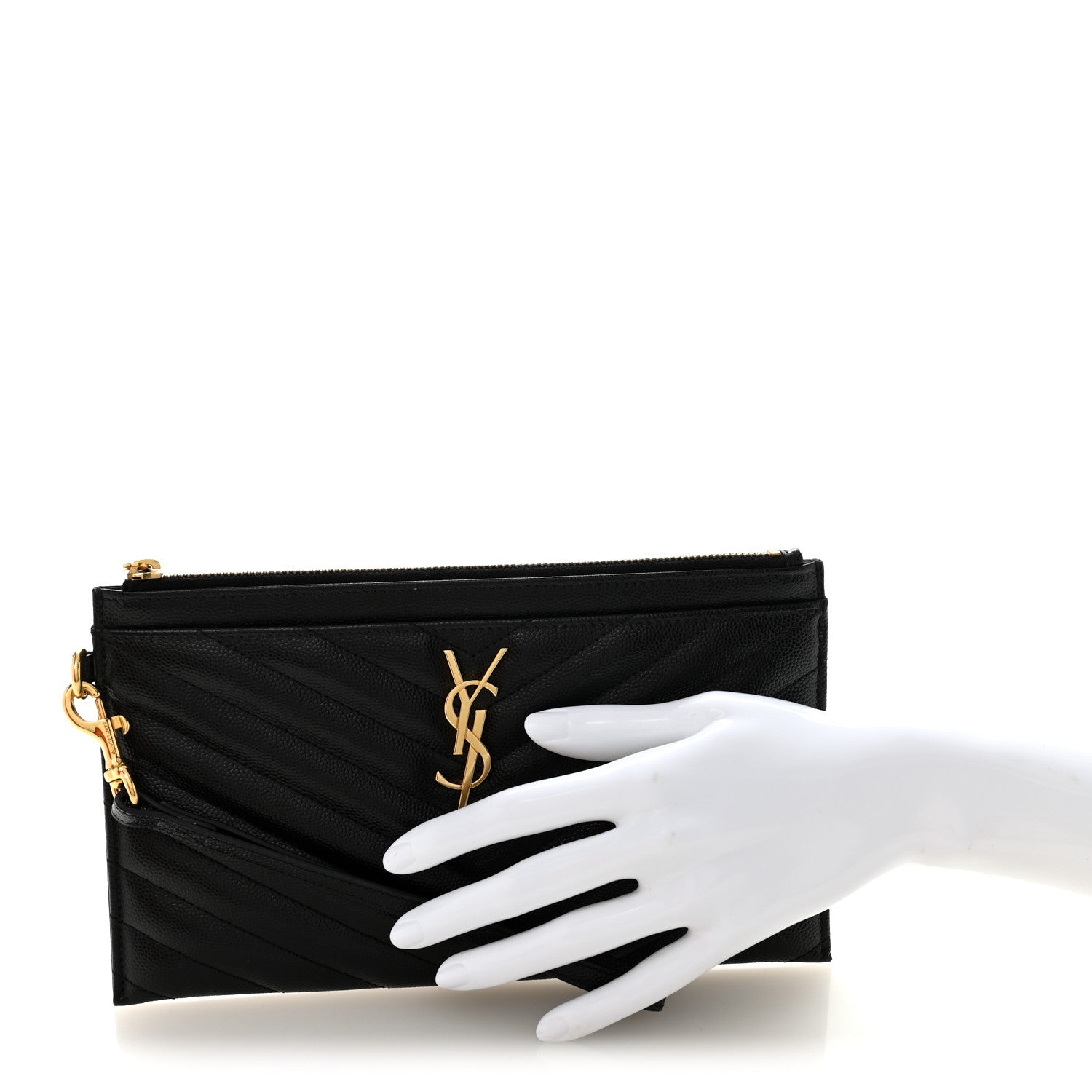 Saint Laurent Grain De Poudre Chevron Monogram Large Bill Pouch Black 2 of 11