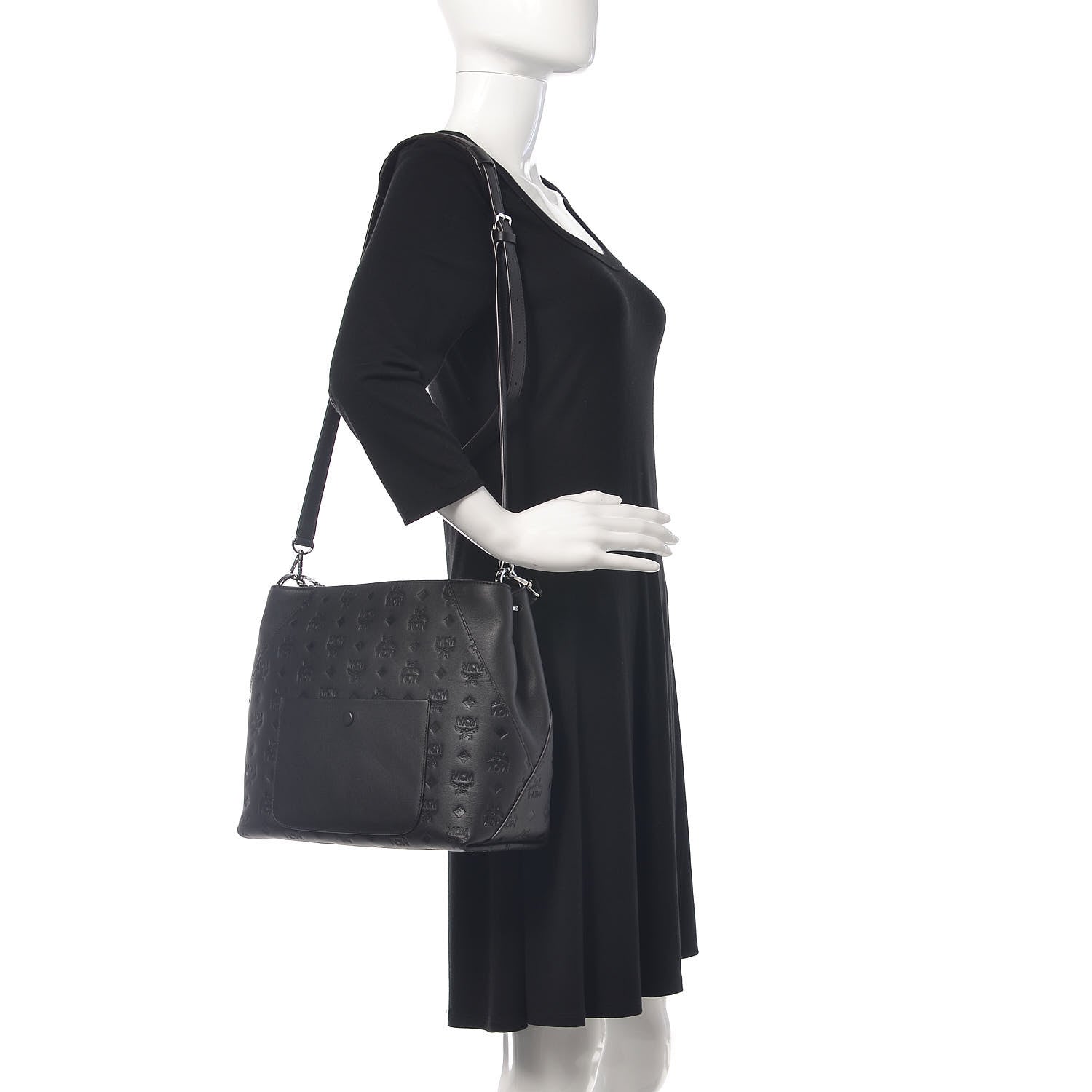 MCM Calfskin Ottomar Monogram Medium Klara Hobo Black 2 of 10