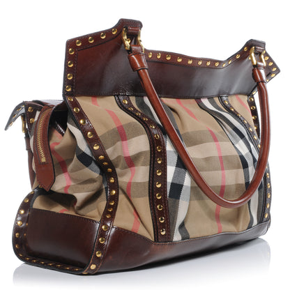 Burberry House Check Studded Large Greenham Tote Dark Tan 3 of 9