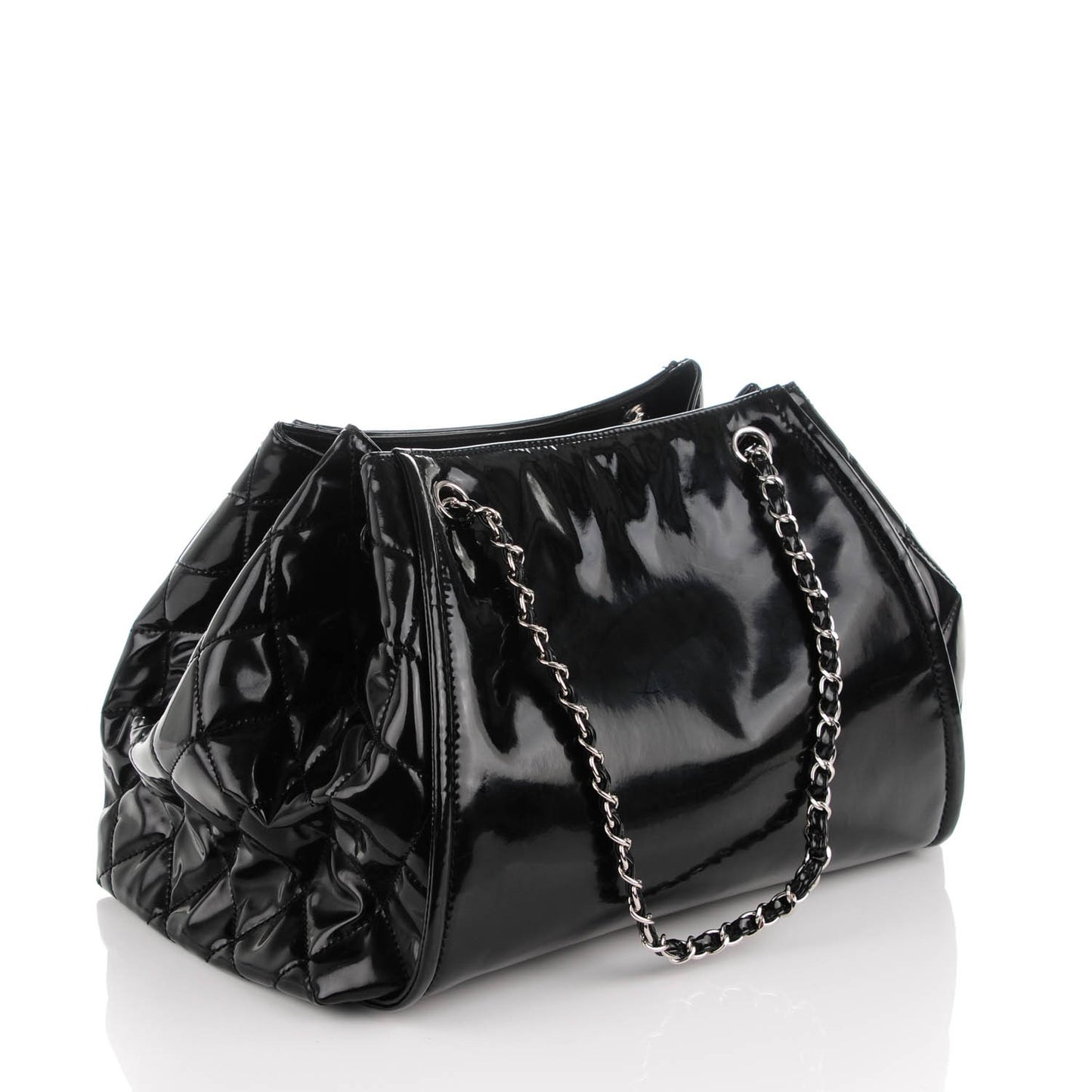 Vinyl Large Lipstick Ligne Accordion Tote Black