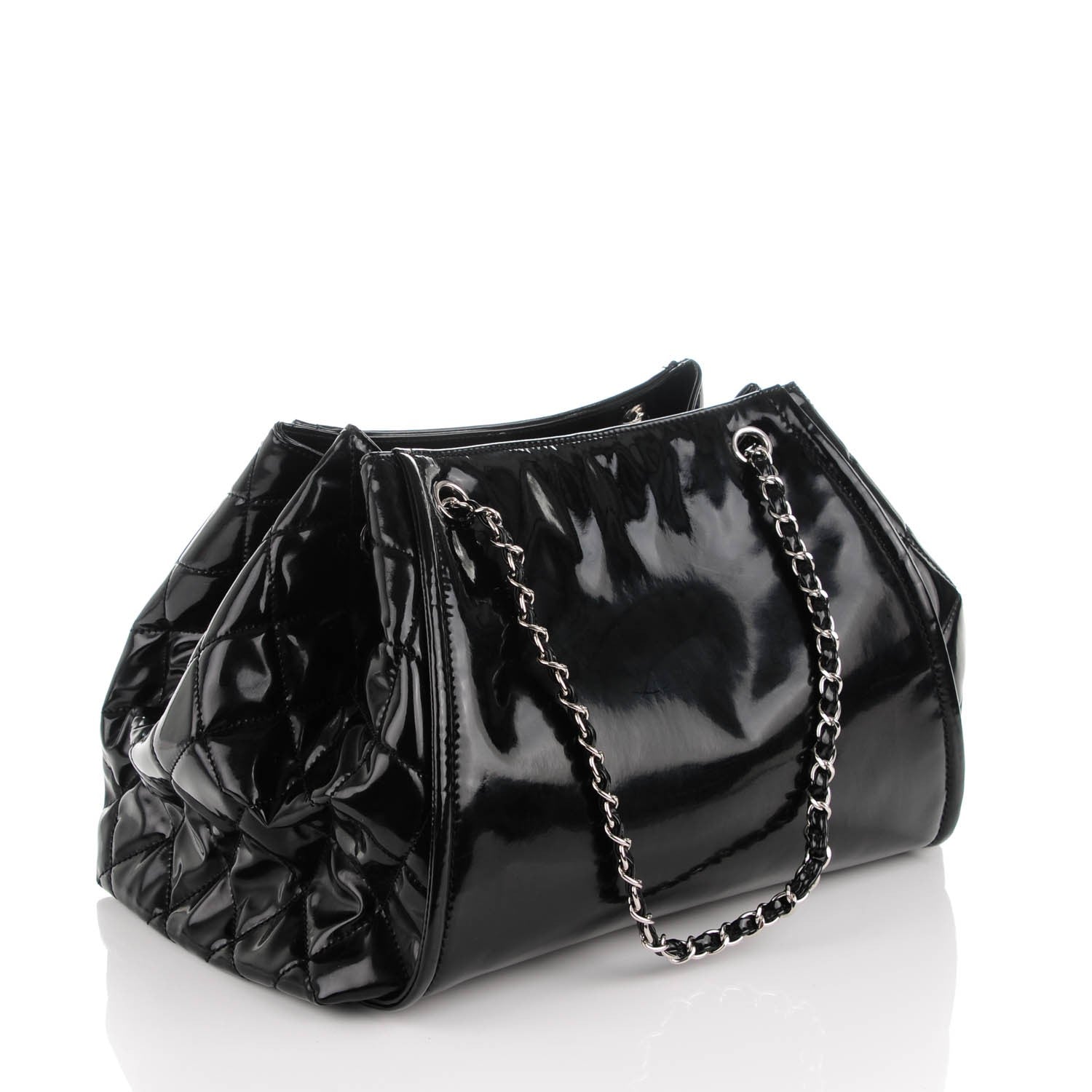 Chanel Vinyl Large Lipstick Ligne Accordion Tote Black 3 of 7
