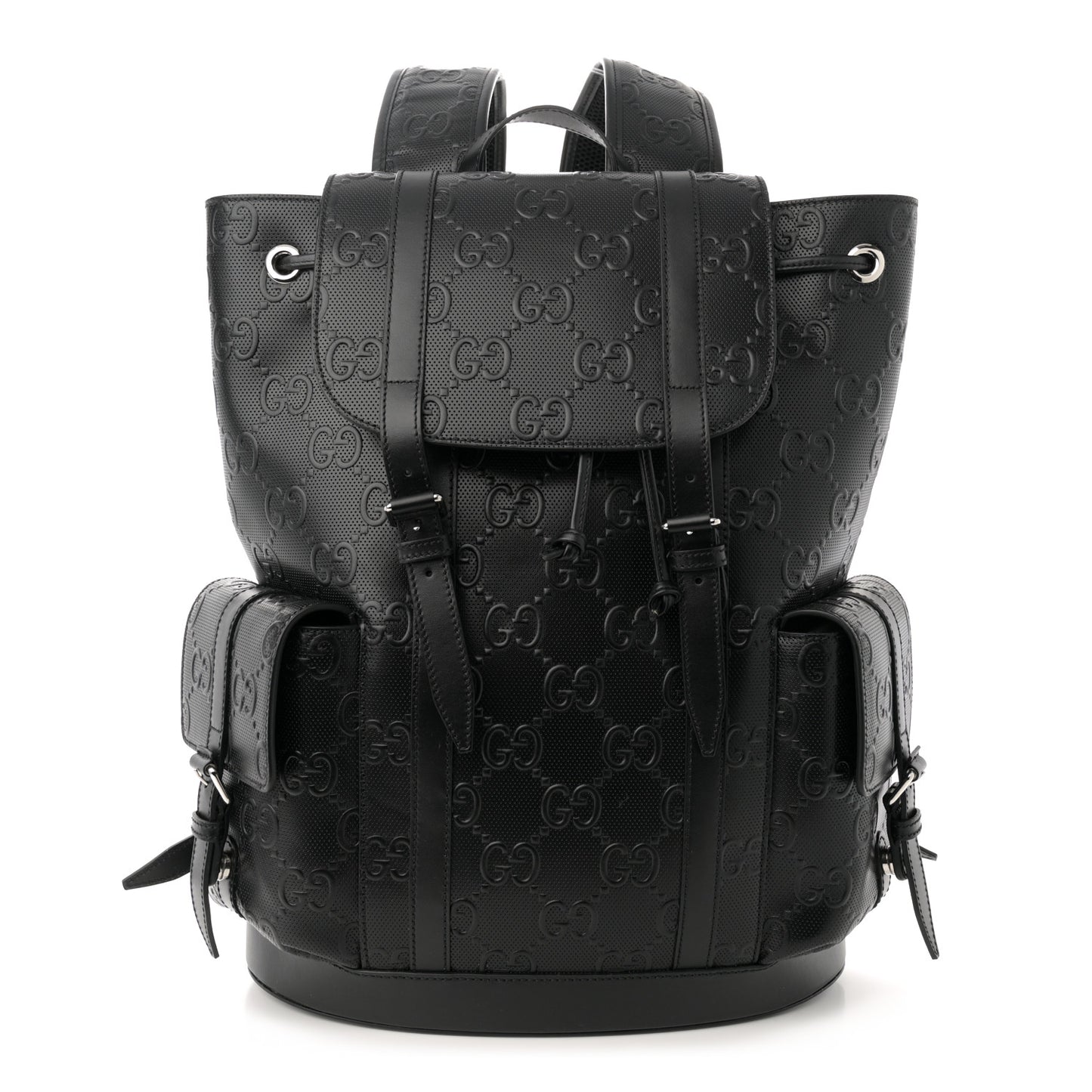 Calfskin GG Tennis Embossed Double Buckle Backpack Black