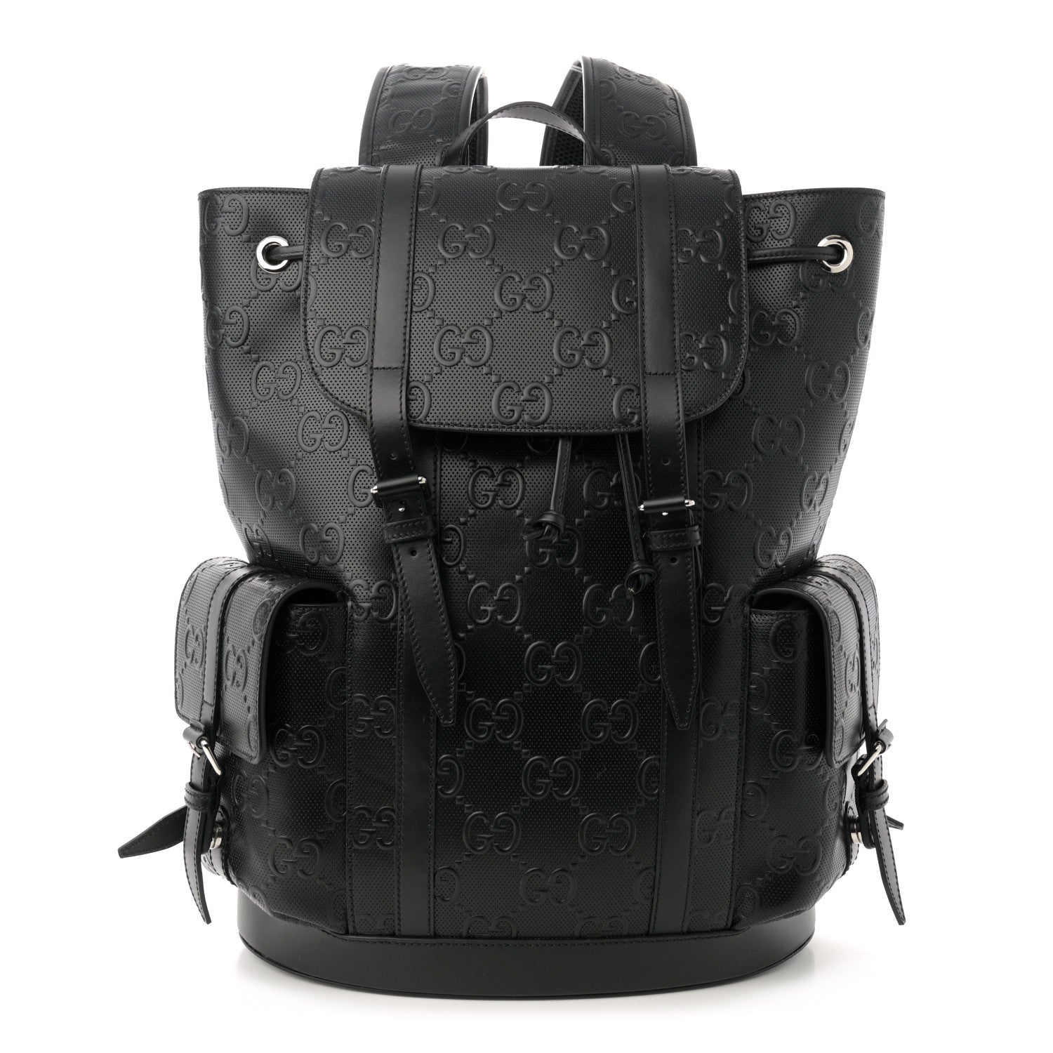 Gucci Calfskin GG Tennis Embossed Double Buckle Backpack Black 1 of 11