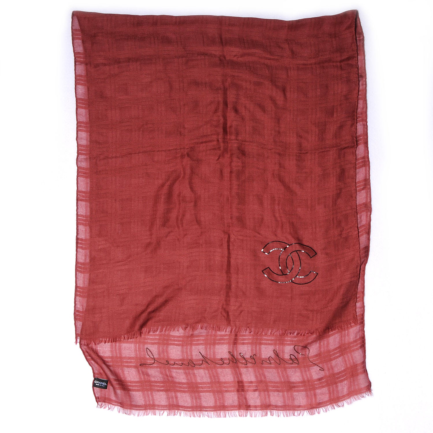 Chanel Cashmere Silk Sequin CC Stole Red 3 of 7