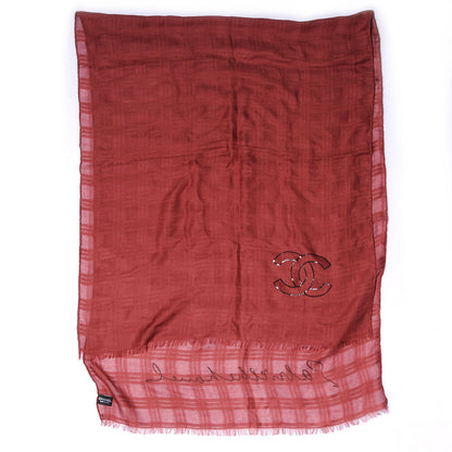 Chanel Cashmere Silk Sequin CC Stole Red 3 of 7