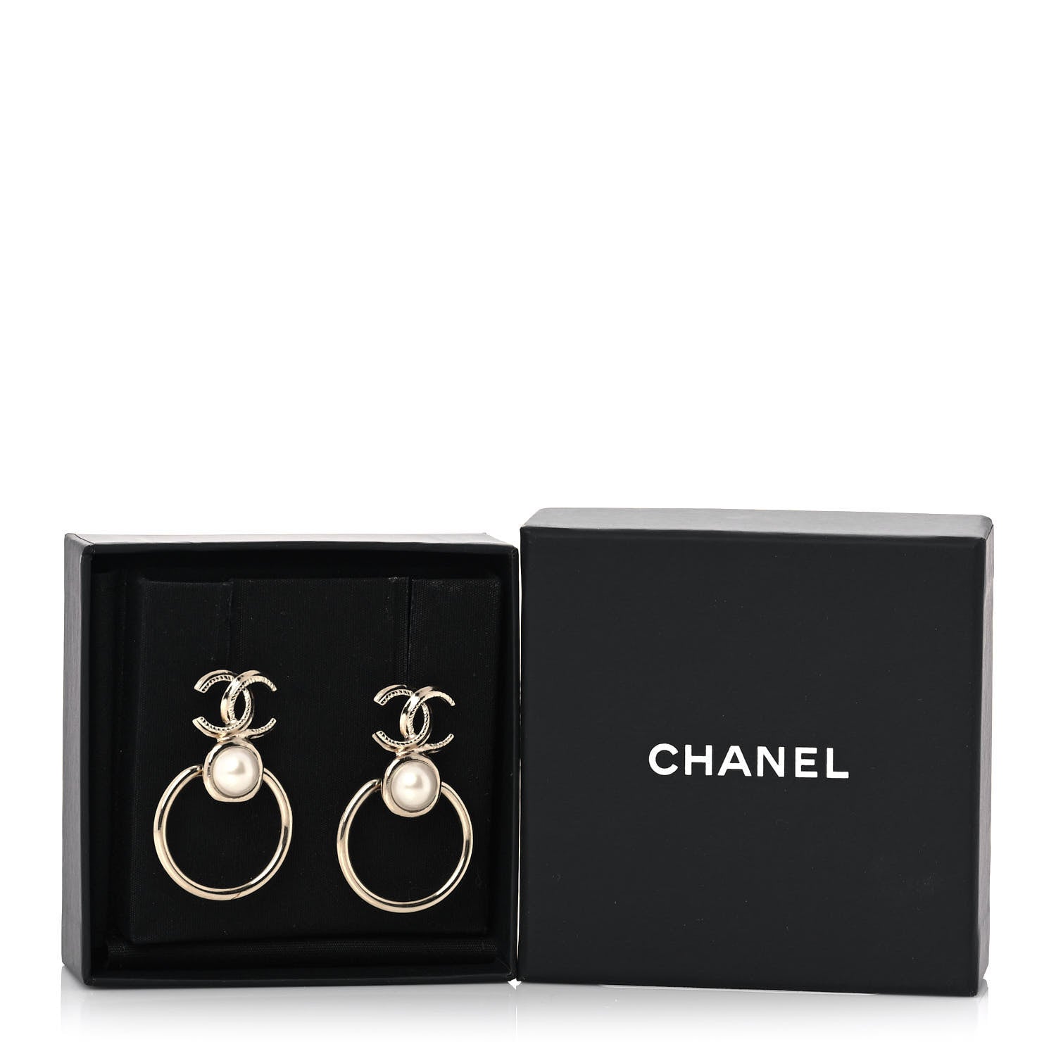 Chanel Metal Pearl CC Hoop Drop Earrings Gold 5 of 5