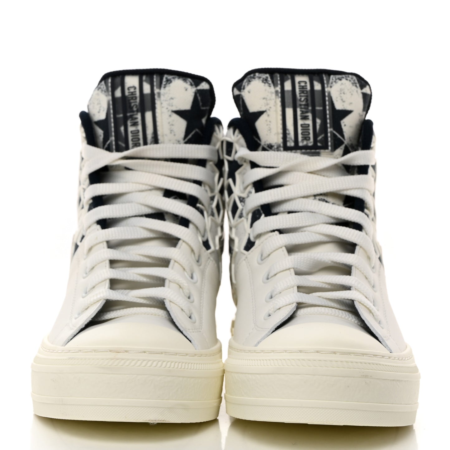 Canvas Embroidered Womens Walk'n' Dior Star High Top Sneakers 36 White Navy