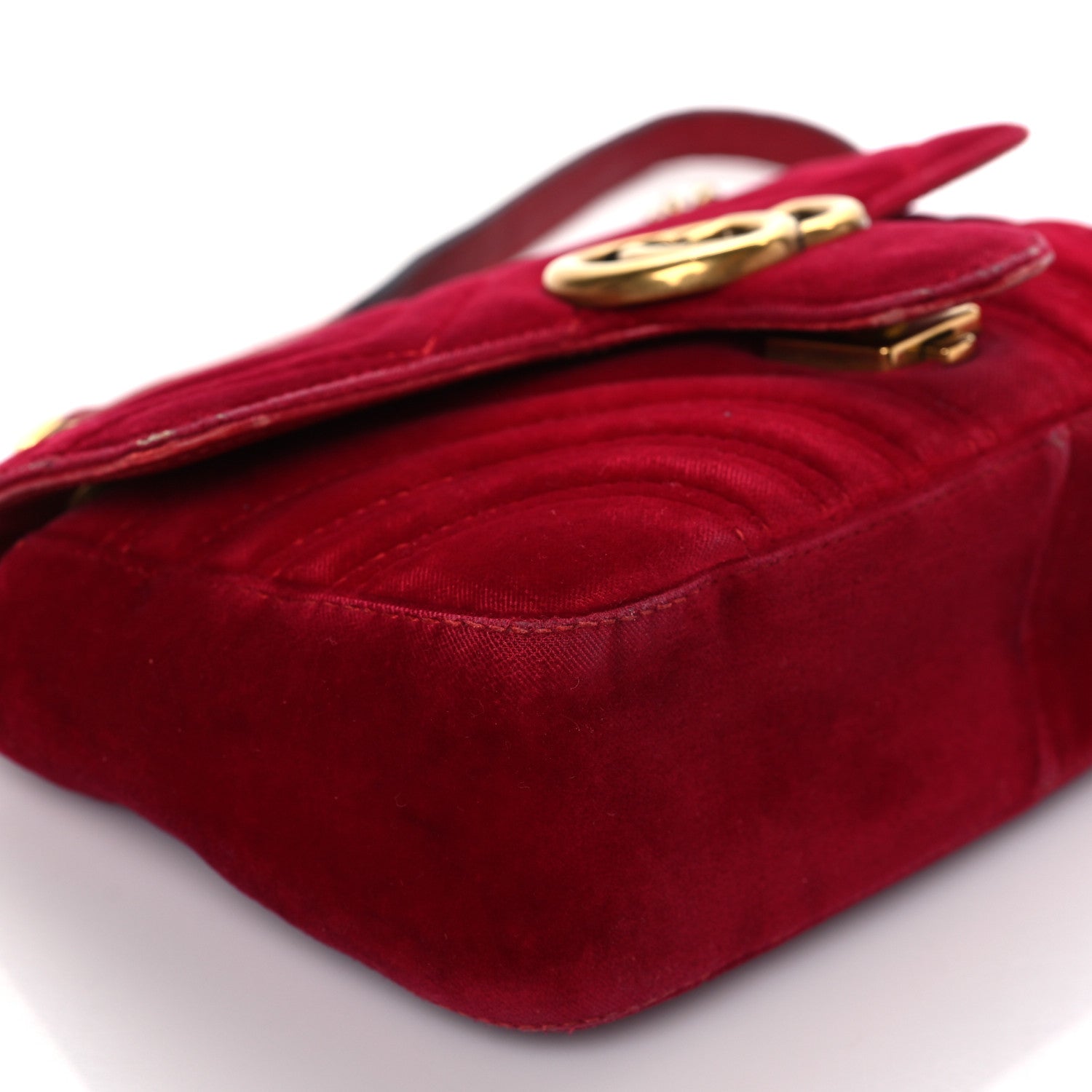 Gucci Velvet Matelasse Mini GG Marmont Shoulder Bag Hibiscus Red 10 of 17