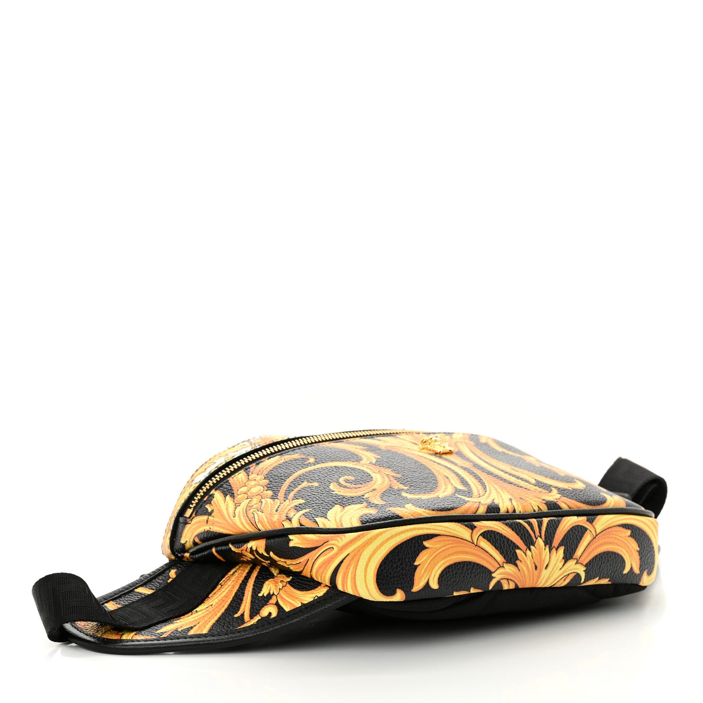 Grained Calfskin Heritage Barocco Print Belt Bag Black
