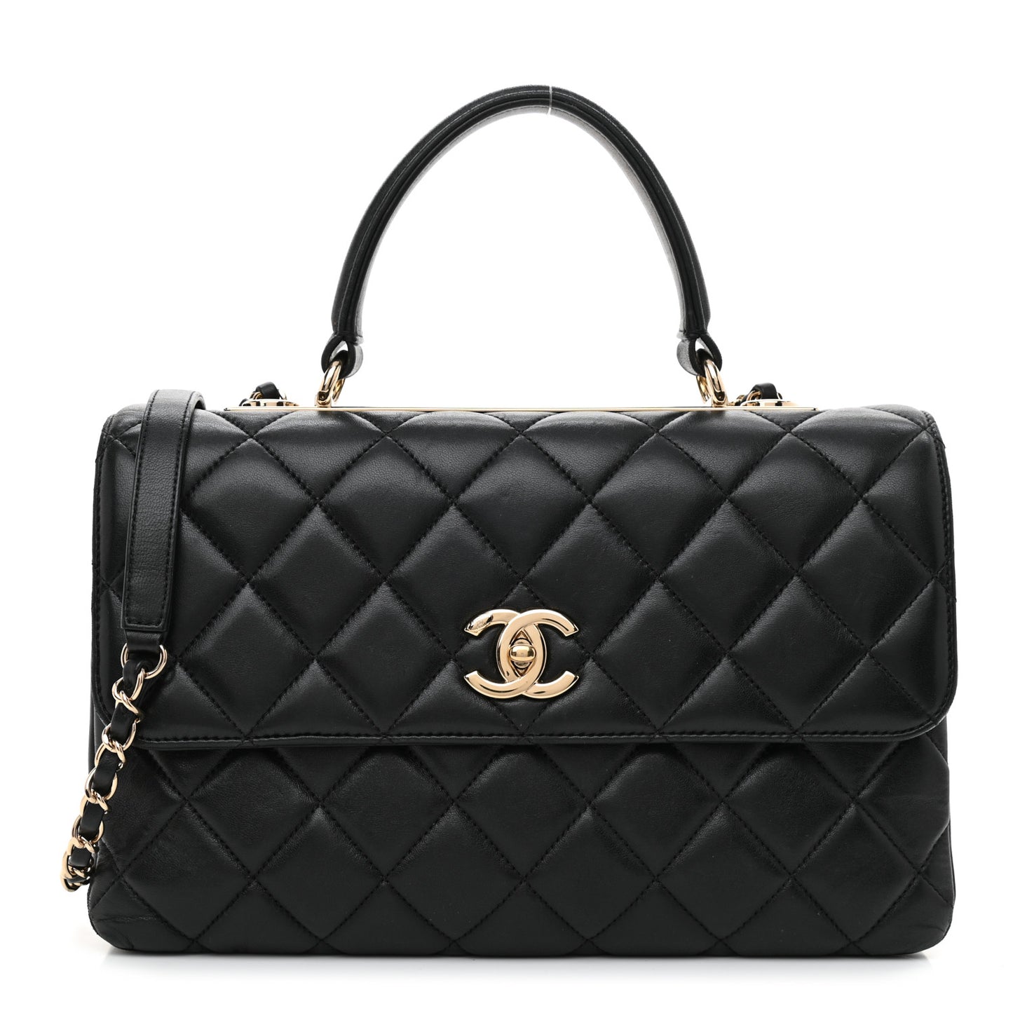 Lambskin Quilted Medium Trendy CC Flap Dual Handle Bag Black