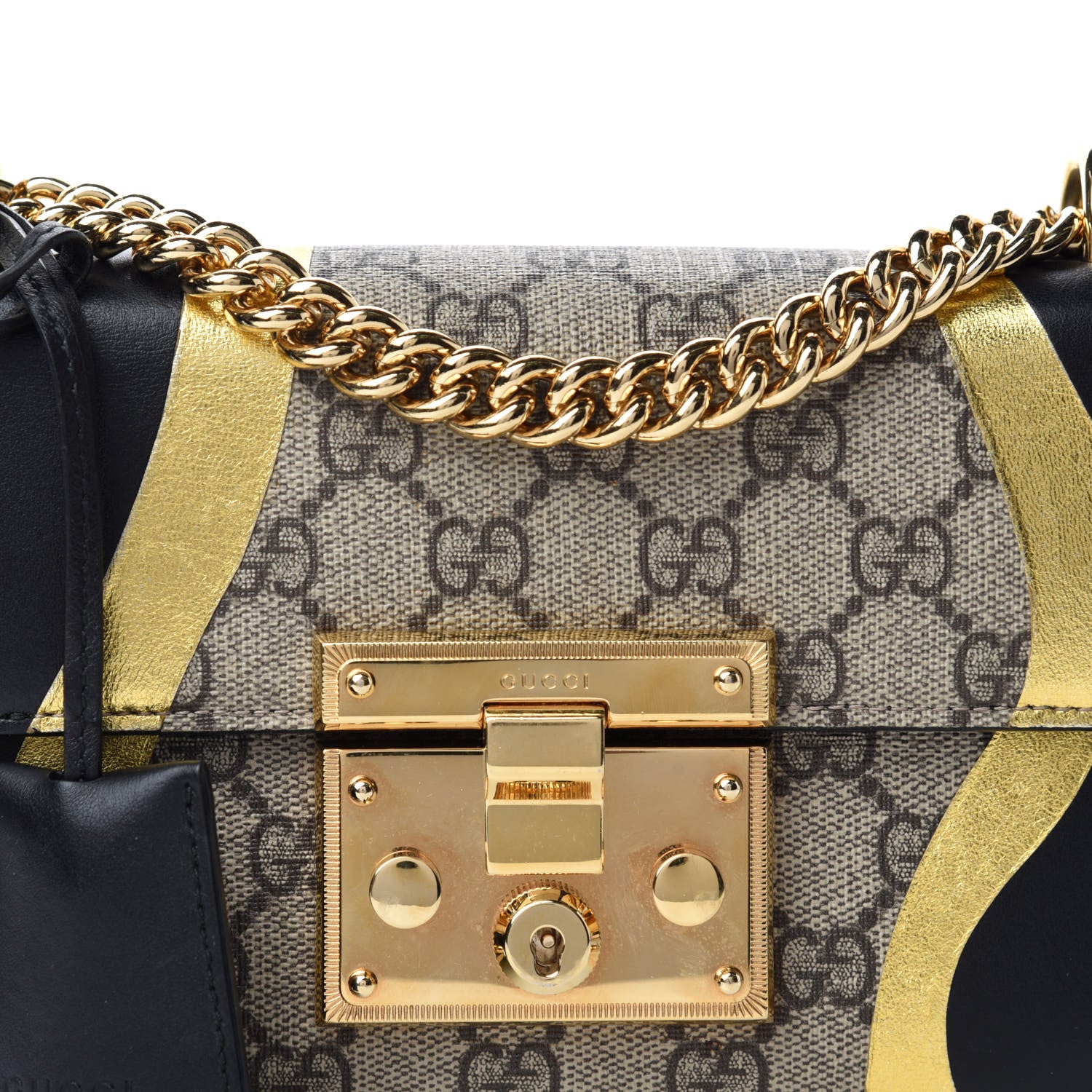 Gucci Calfskin GG Supreme Monogram Small Padlock Shoulder Bag Black Gold 17 of 17