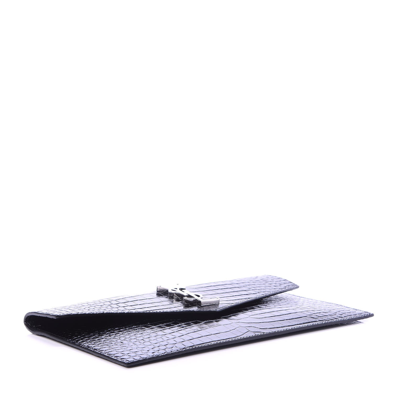Saint Laurent Calfskin Crocodile Embossed Uptown Monogram Clutch Black 4 of 10