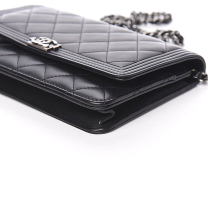 Chanel Lambskin Quilted Boy Wallet On Chain WOC Black 9 of 11