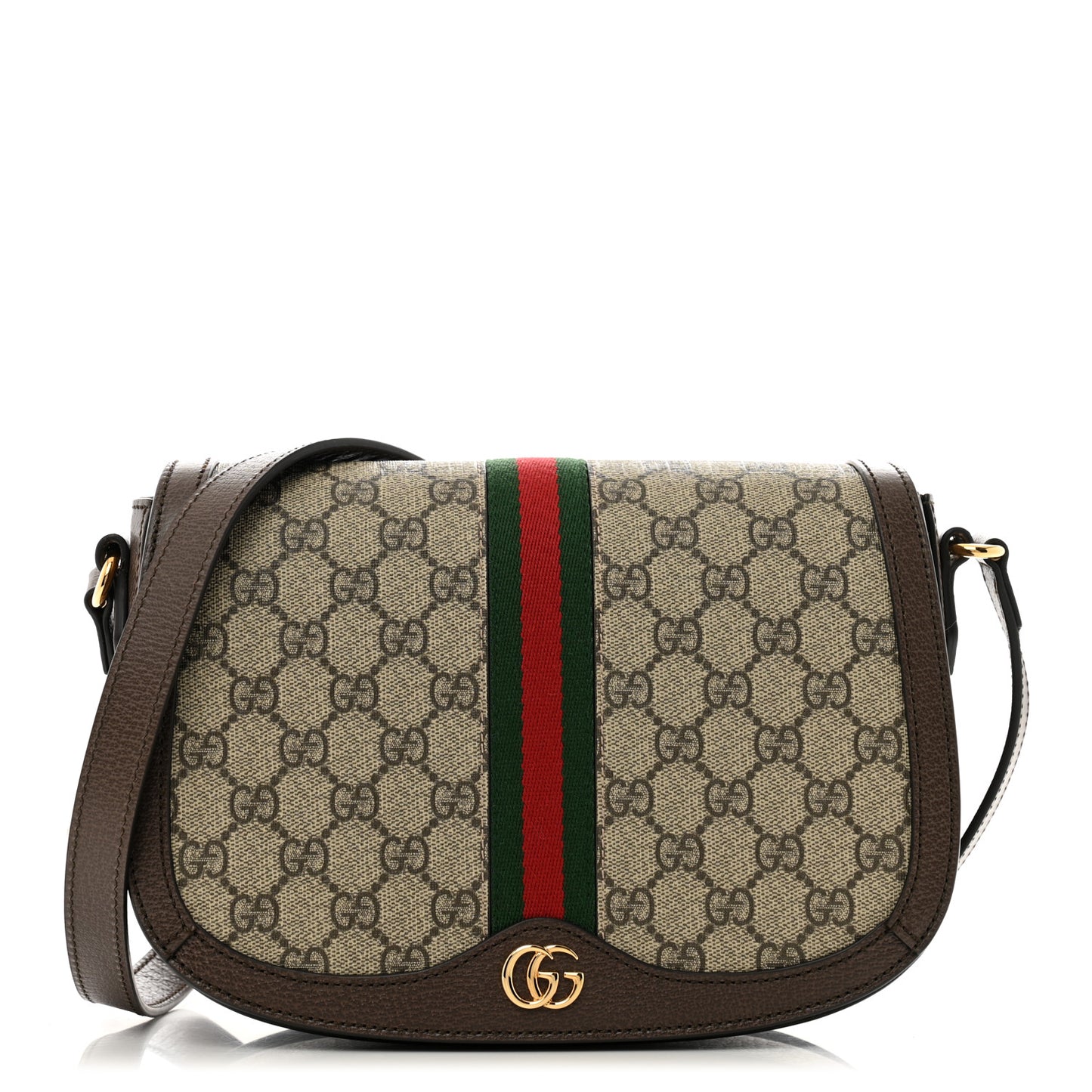 GG Supreme Monogram Web Small Ophidia Flap Messenger Bag Brown