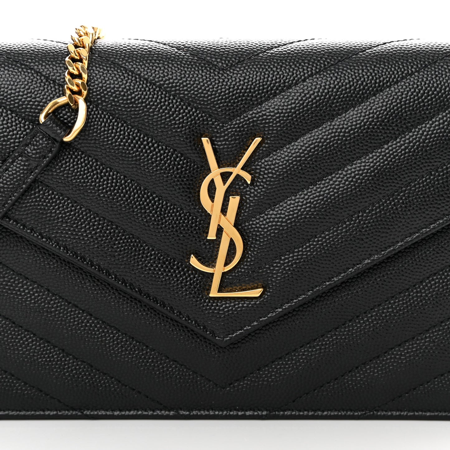 Grain De Poudre Matelasse Chevron Monogram Envelope Chain Wallet Black