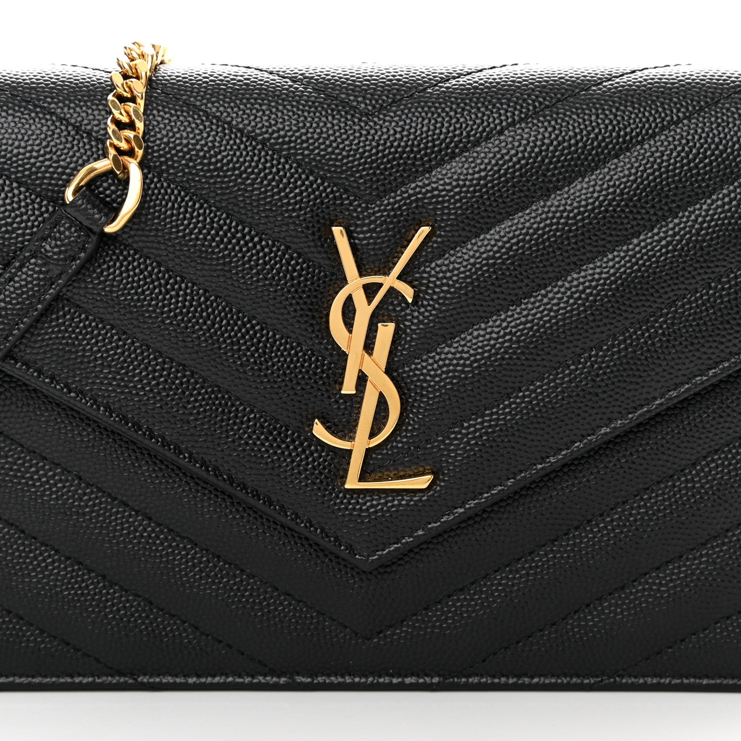 Saint Laurent Grain De Poudre Matelasse Chevron Monogram Envelope Chain Wallet Black 8 of 13