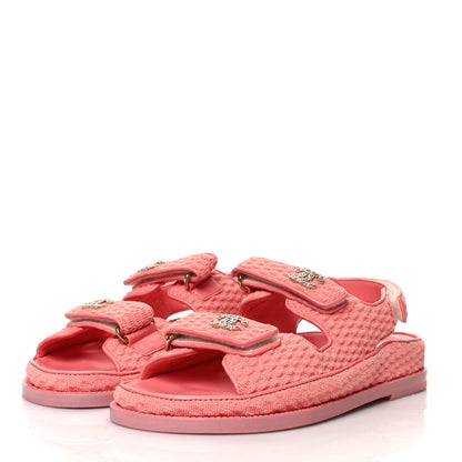 Chanel Knit Fabric Velcro Dad Sandals 38 Coral 3 of 8