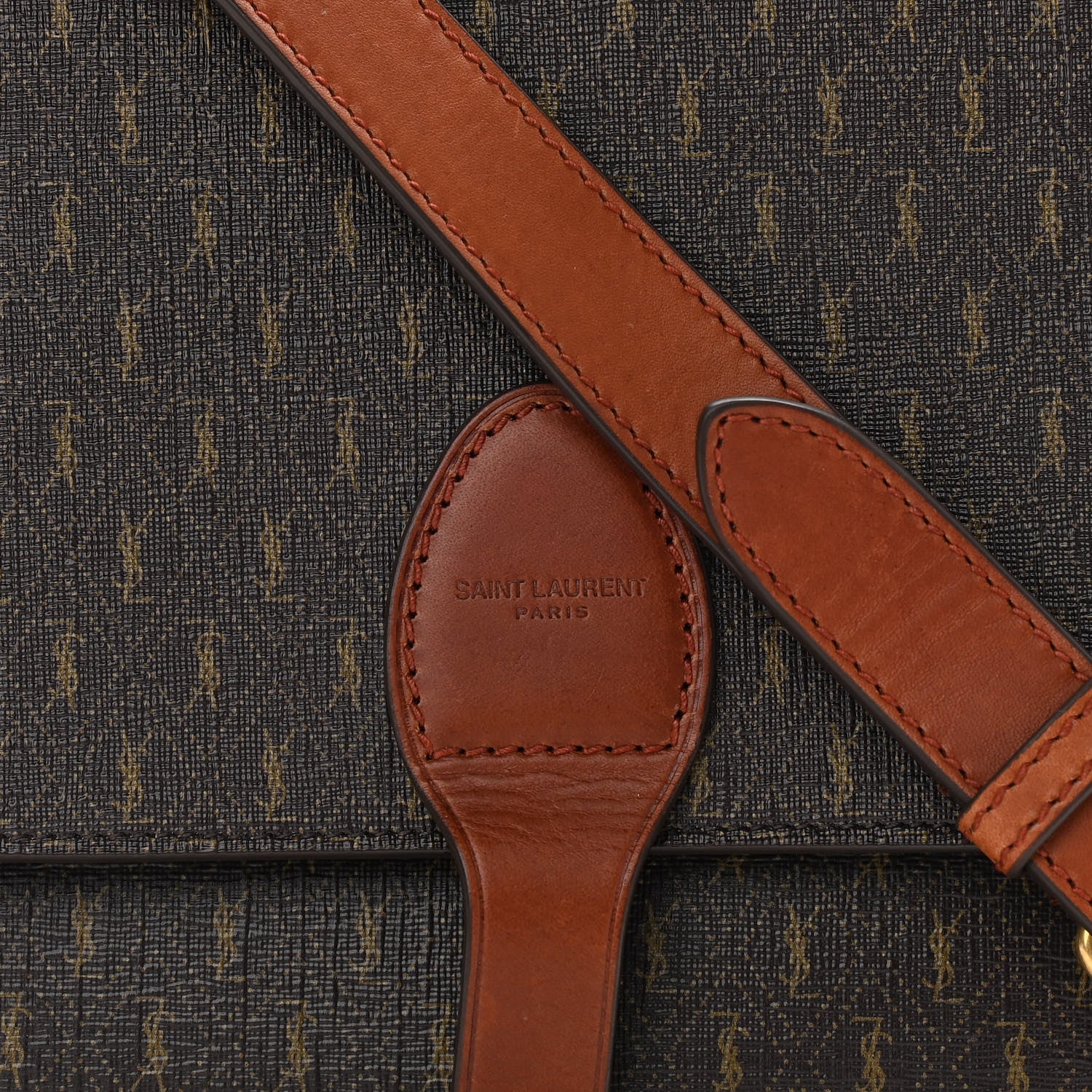 Saint Laurent Canvas Smooth Calfskin Le Monogramme Medium Buckle Satchel Chestnut 8 of 12