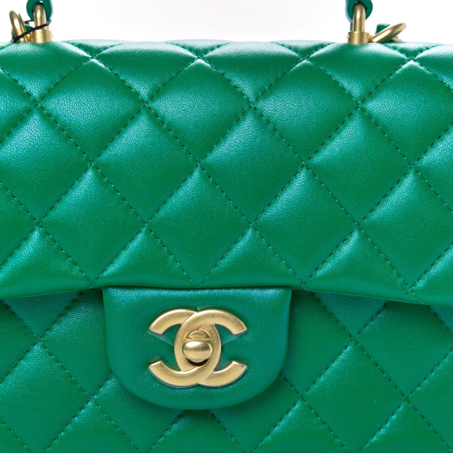Iridescent Lambskin Quilted Mini Top Handle Rectangular Flap Green