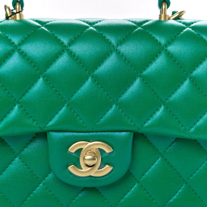 Chanel Iridescent Lambskin Quilted Mini Top Handle Rectangular Flap Green 8 of 12