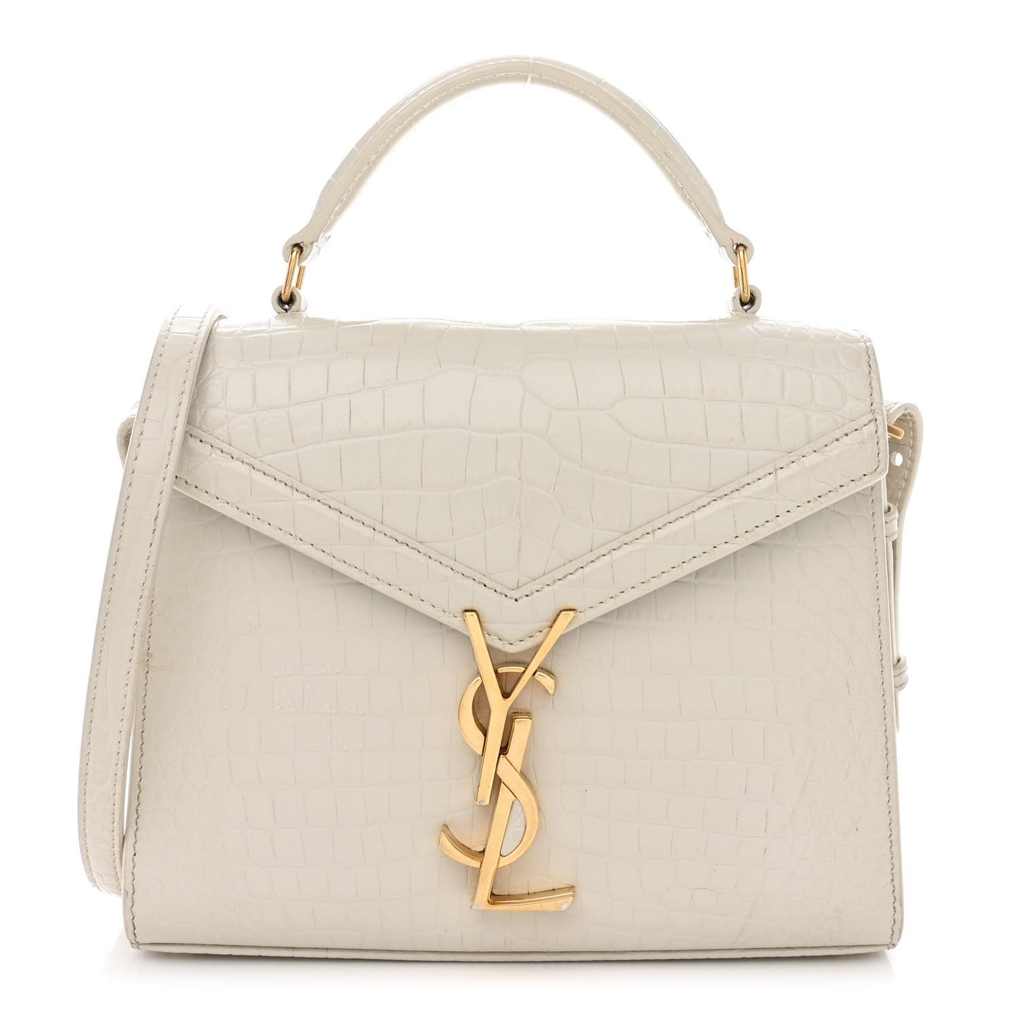 Crocodile Embossed Mini Classic Monogram Cassandra Top Handle Crema Soft