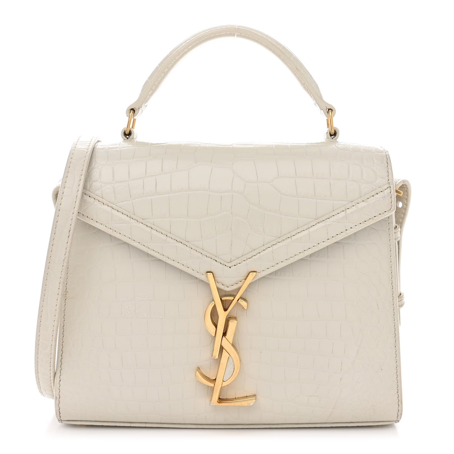 Saint Laurent Crocodile Embossed Mini Classic Monogram Cassandra Top Handle Crema Soft 1 of 17