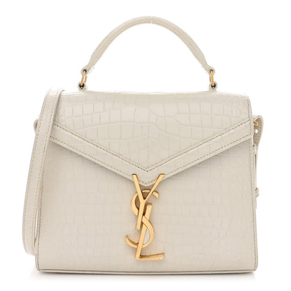 Saint Laurent Crocodile Embossed Mini Classic Monogram Cassandra Top Handle Crema Soft 1 of 17