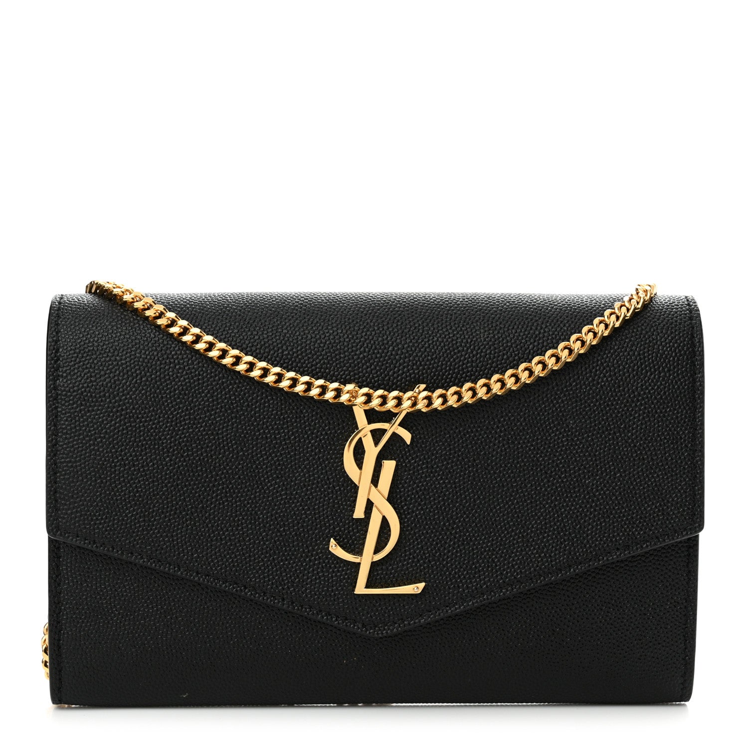 Saint Laurent Grain de Poudre Uptown Chain Wallet Black 1 of 12
