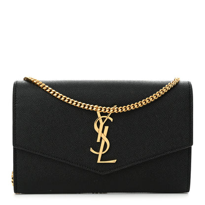 Saint Laurent Grain de Poudre Uptown Chain Wallet Black 1 of 12