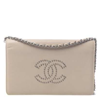 Chanel Lambskin Studded CC Wallet On Chain WOC Beige 1 of 14