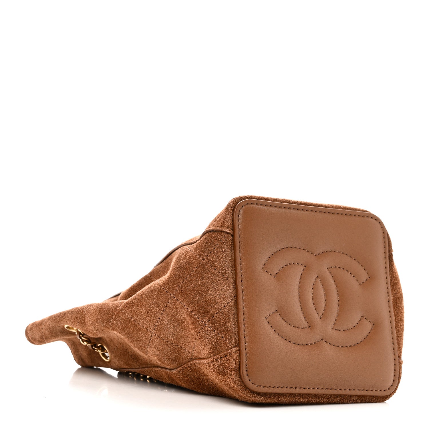 Chanel Suede Quilted Bucket Bag With Chain Camel 4 of 11